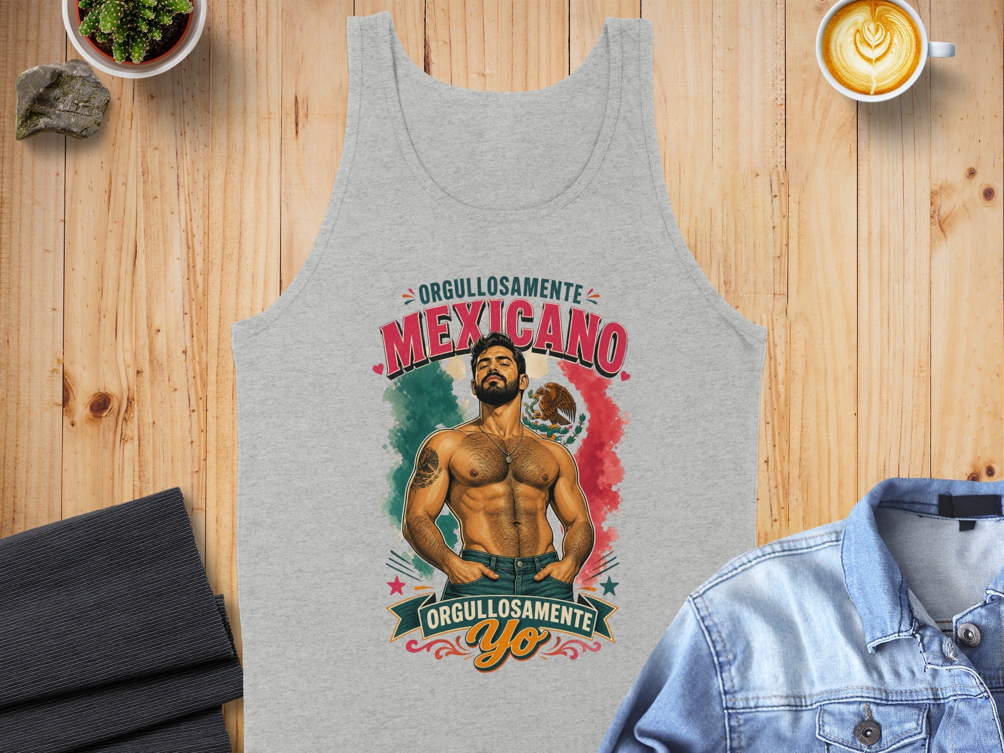 Tank top with "Orgullosamente Mexicano" text and illustration of a muscular man.