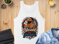 White tank top with "Blessed and Grateful" text and Dominican Republic flag.