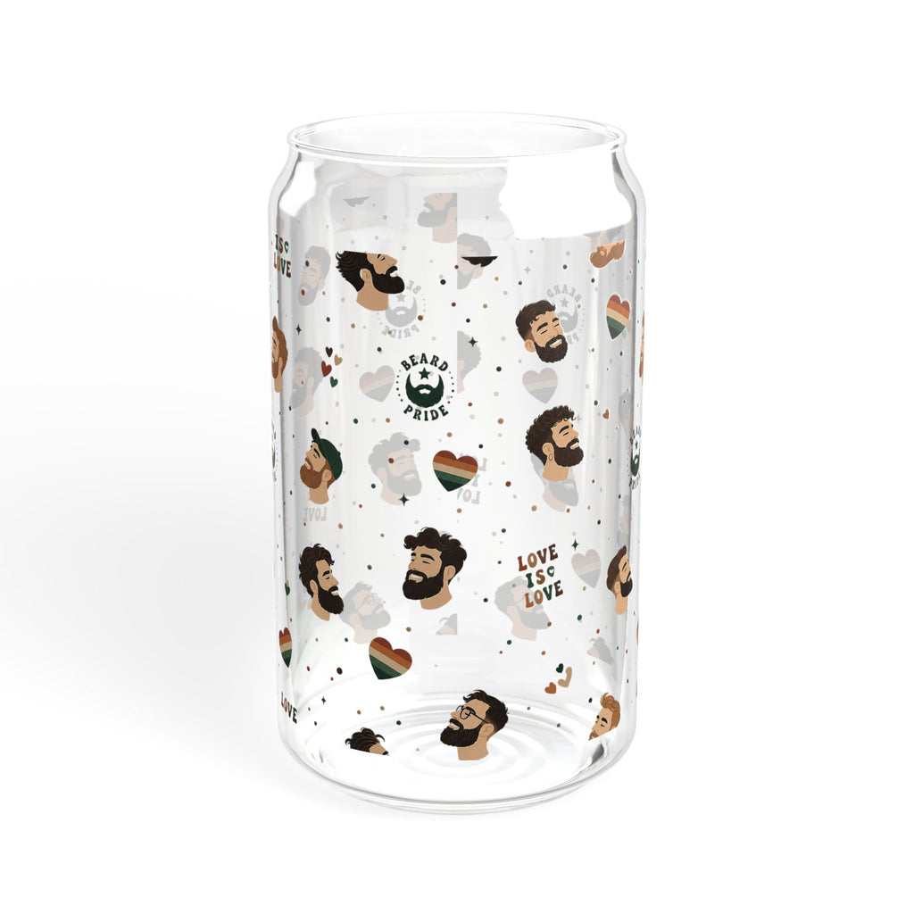 16oz Glass Sipper Tumbler with Bamboo Lid — 'Love is Love' Pride Face Pattern