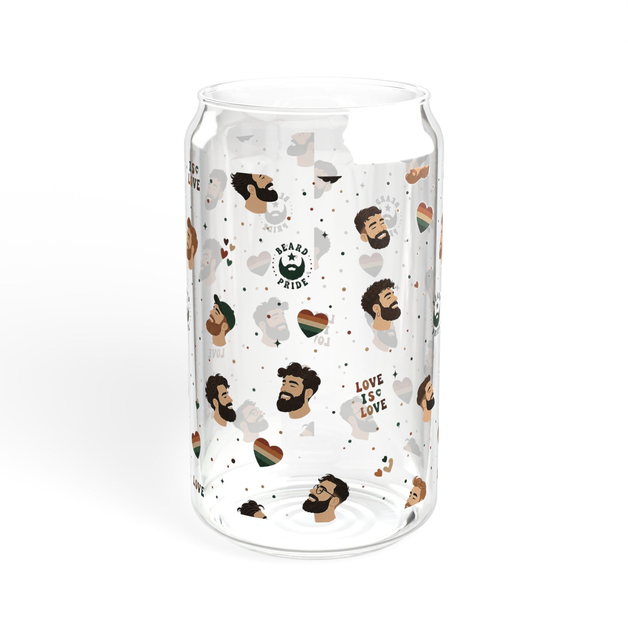 16oz Glass Sipper Tumbler with Bamboo Lid — 'Love is Love' Pride Face Pattern