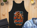 Black tank top with a retro beach scene and "Good Vibes Only" text.