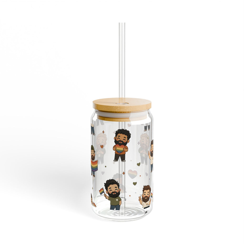 16oz Pride Cartoon Character Sipper Glass with Bamboo Lid & Straw
