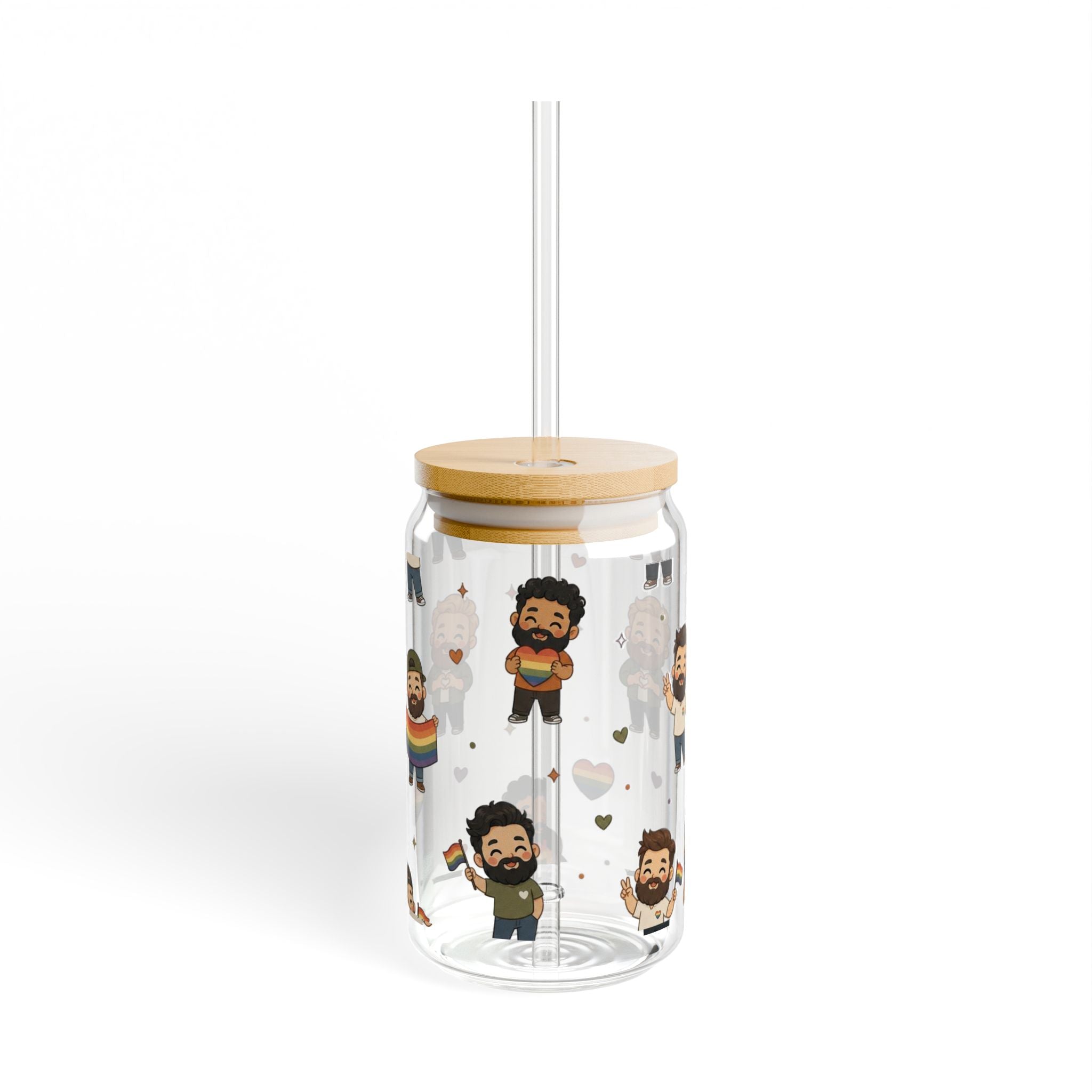 16oz Pride Cartoon Character Sipper Glass with Bamboo Lid & Straw