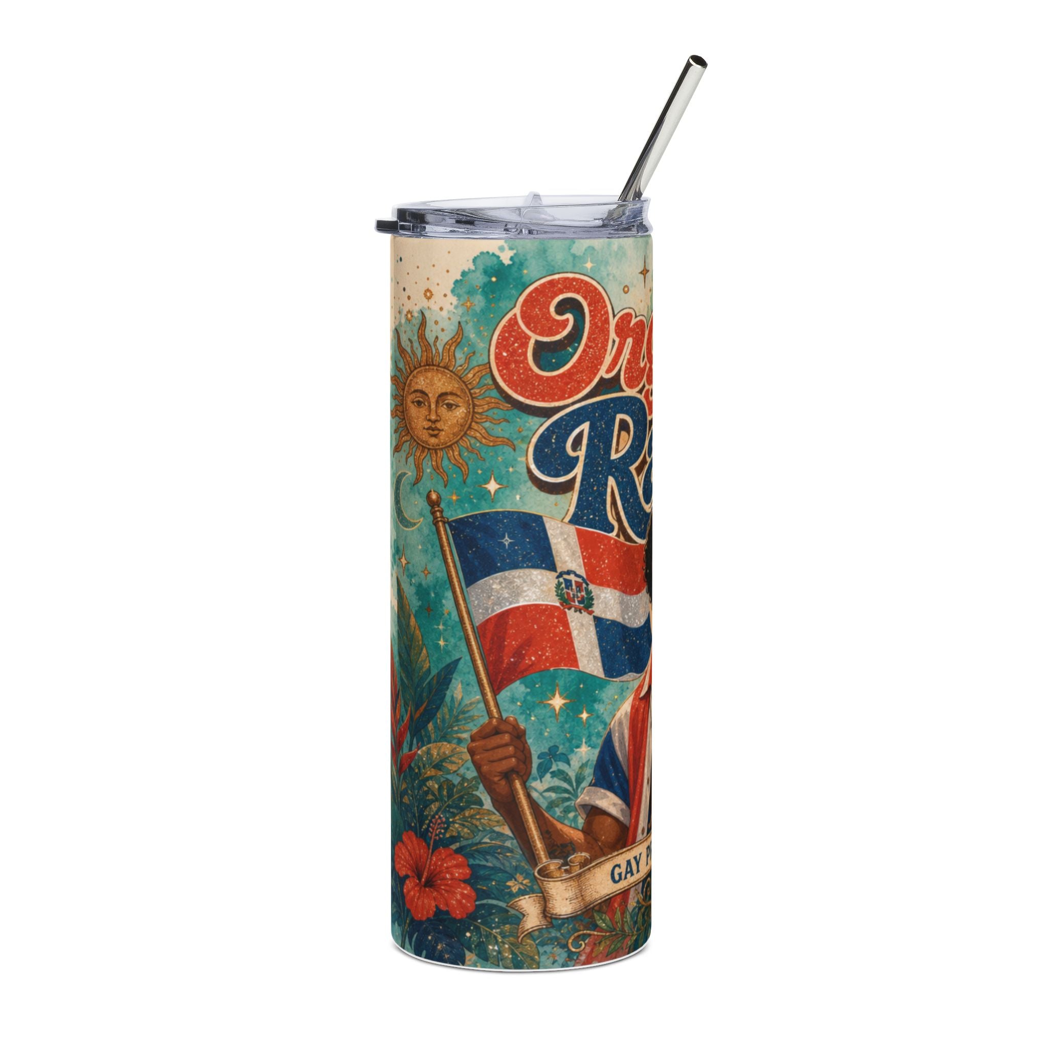 Tall tumbler with "Original" and Dominican flag graphic.