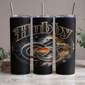Tumblers with "Hubby" text and rainbow heart symbol.