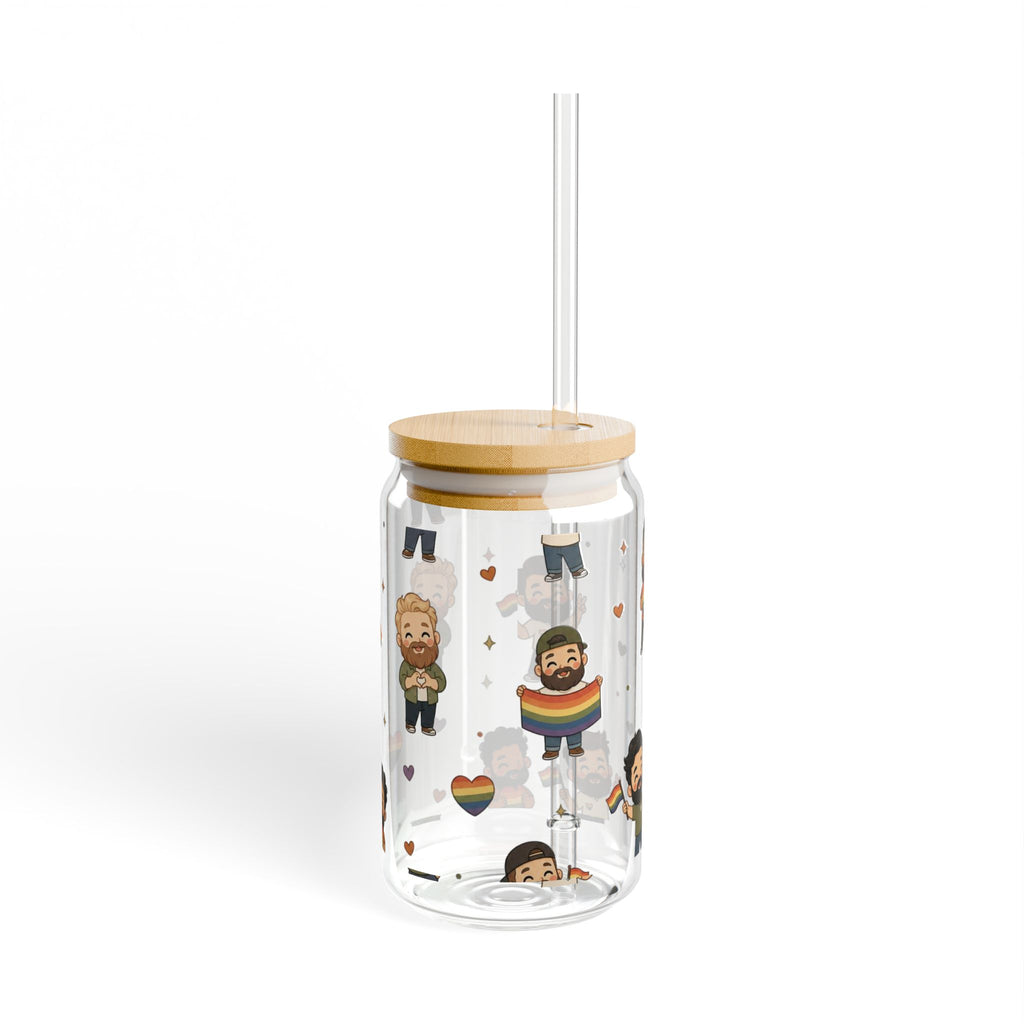 16oz Pride Cartoon Character Sipper Glass with Bamboo Lid & Straw