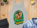 Gray tank top with a tropical graphic and the text "Make it happen".