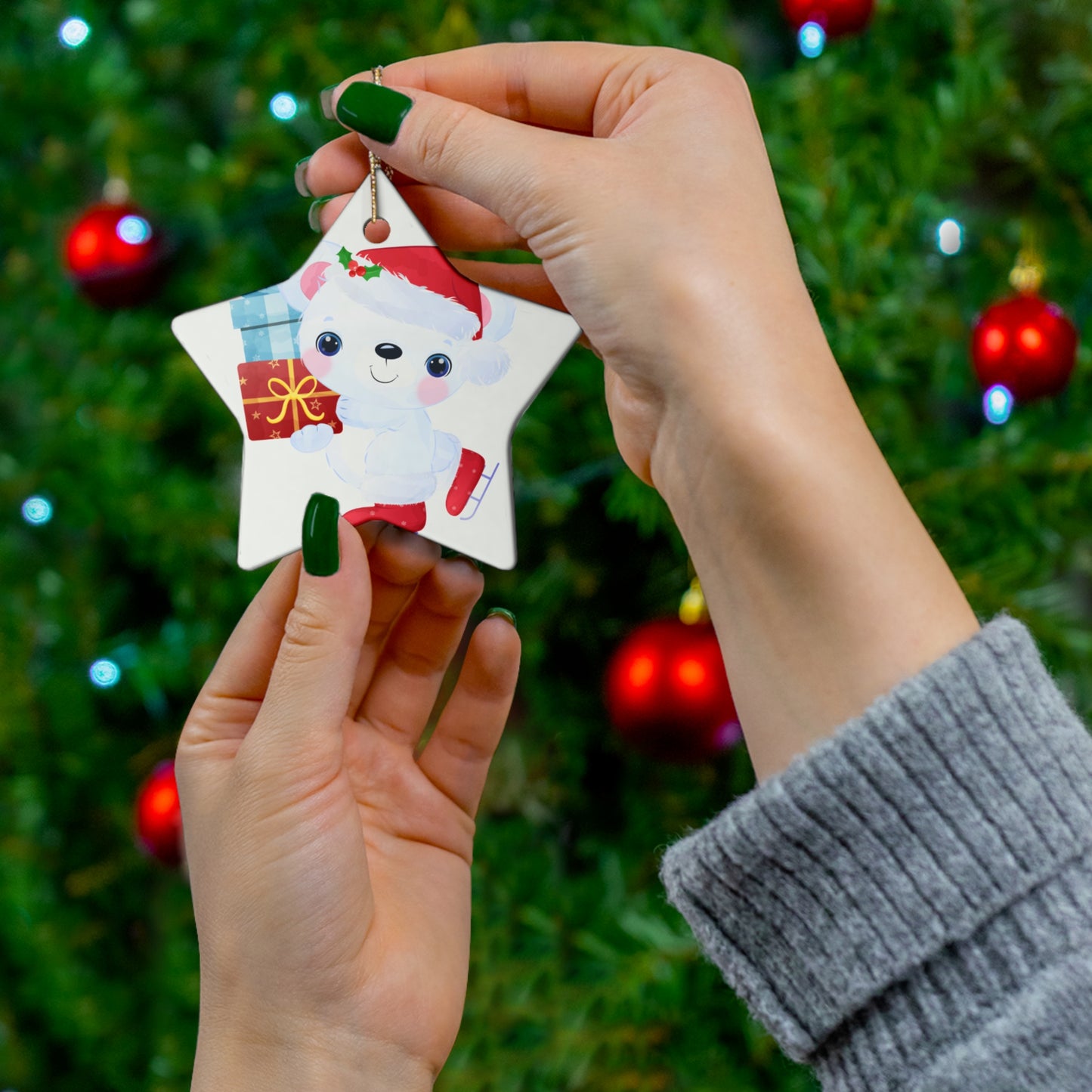 Festive Ice Skating Polar Bear Ornament - Cute Christmas Decoration for Holiday Cheer