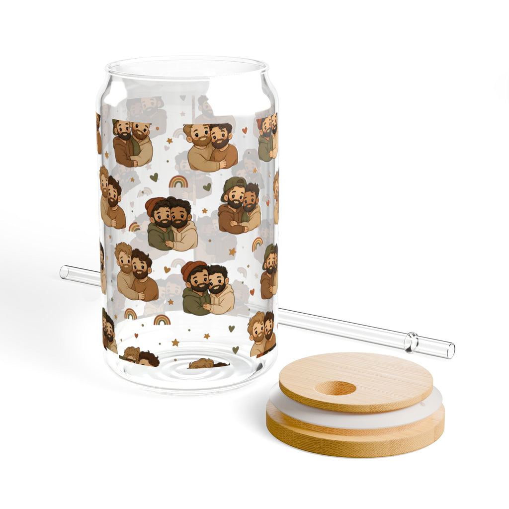 Bear Family 16oz Sipper Glass with Bamboo Lid – Cute Woodland Cubs Pattern