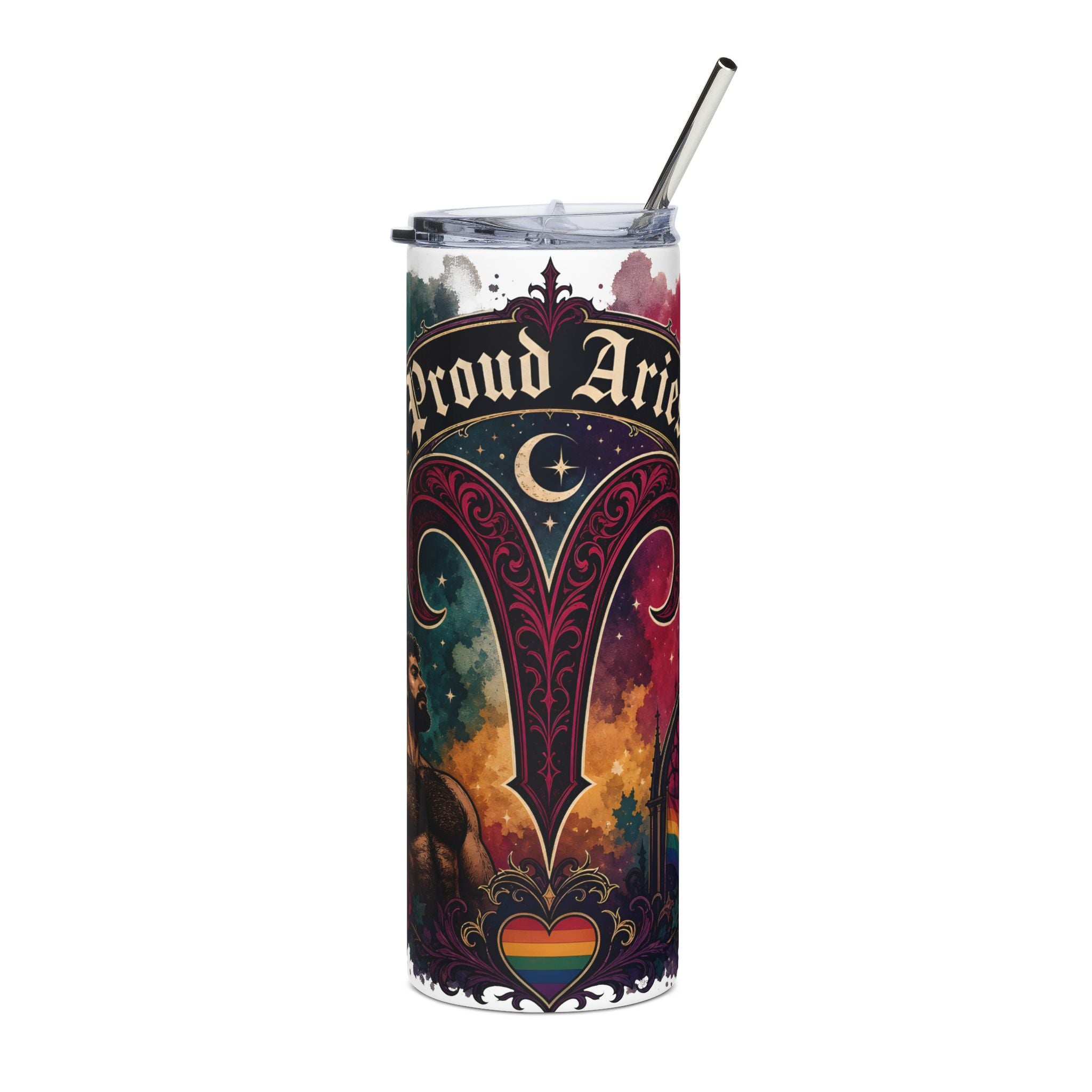 Proud Aries 20oz Stainless Steel Tumbler — Zodiac Pride Rainbow Heart