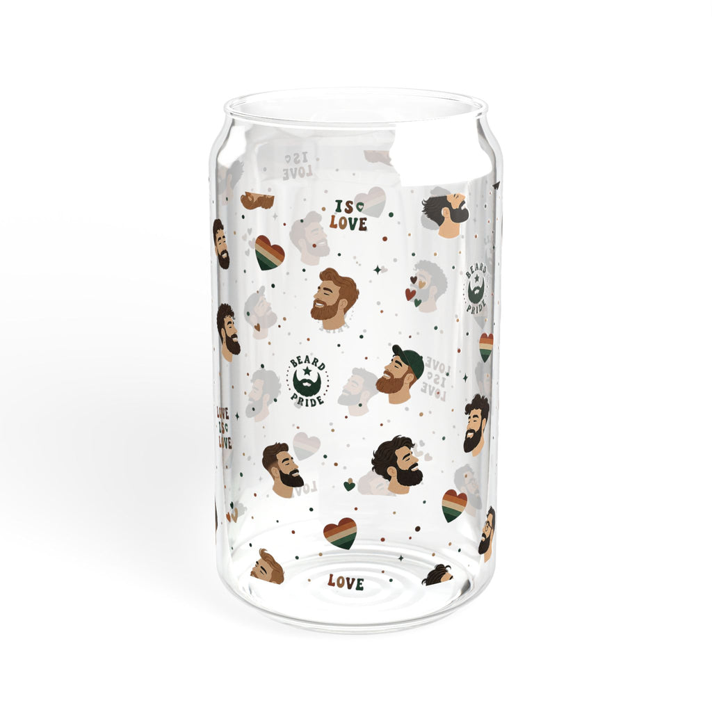 16oz Glass Sipper Tumbler with Bamboo Lid — 'Love is Love' Pride Face Pattern