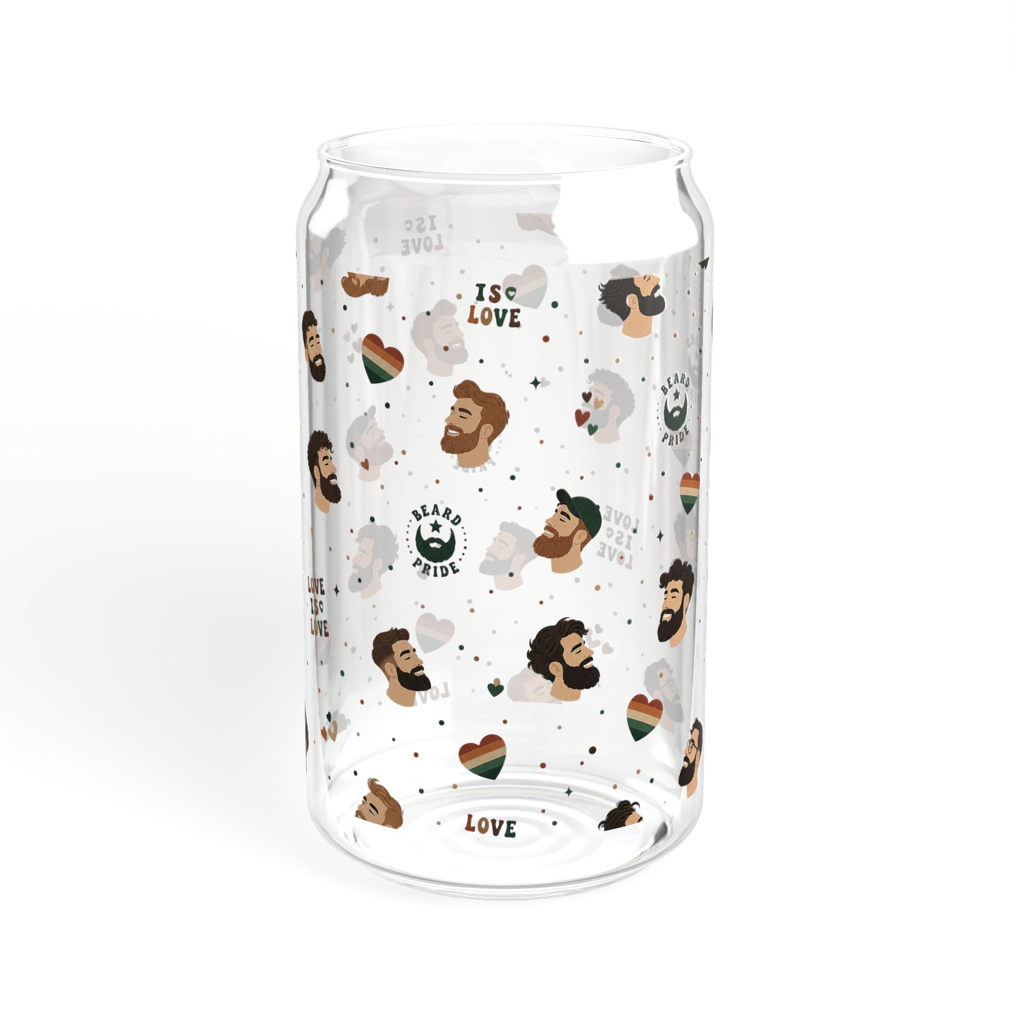 16oz Glass Sipper Tumbler with Bamboo Lid — 'Love is Love' Pride Face Pattern