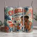 Tumblers with Dominican pride design featuring men and flags.