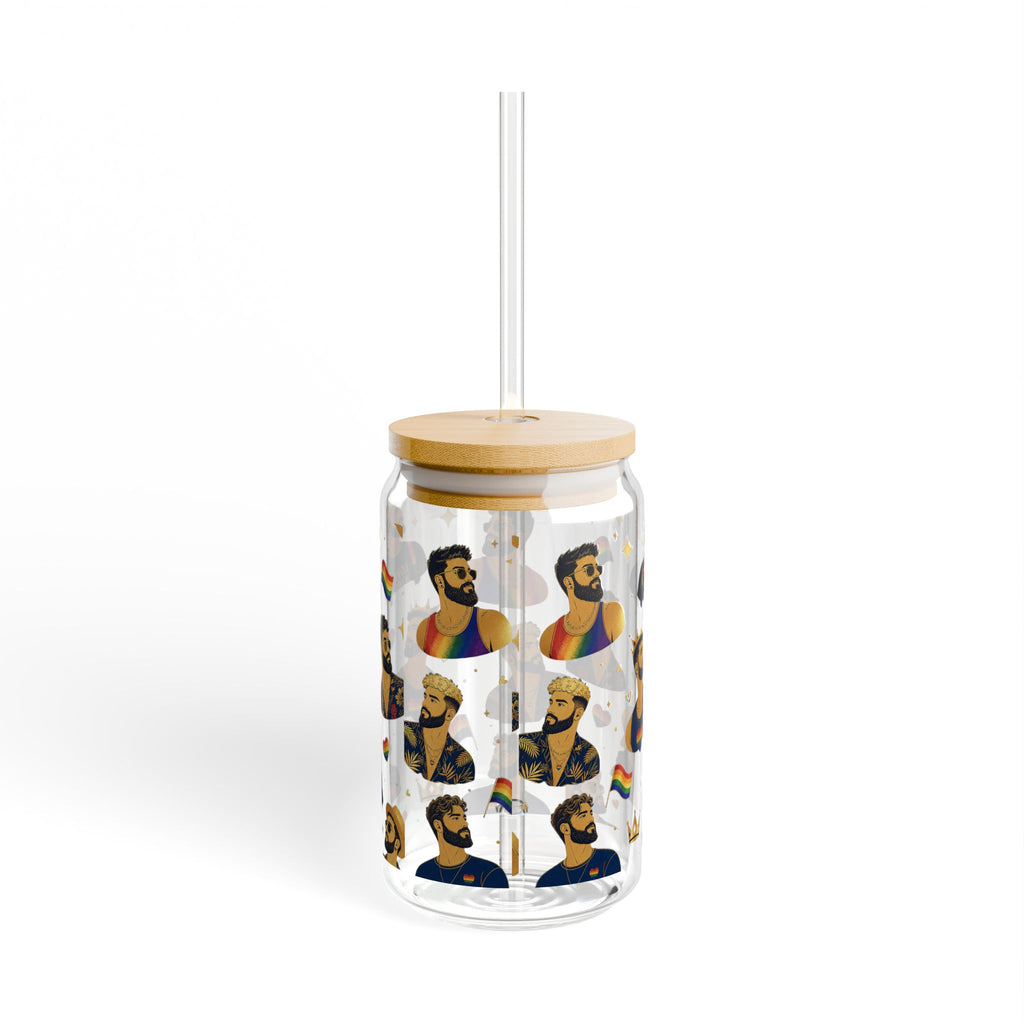 LGBTQ+ Pride King Pattern Sipper Glass – 16oz Straw Tumbler
