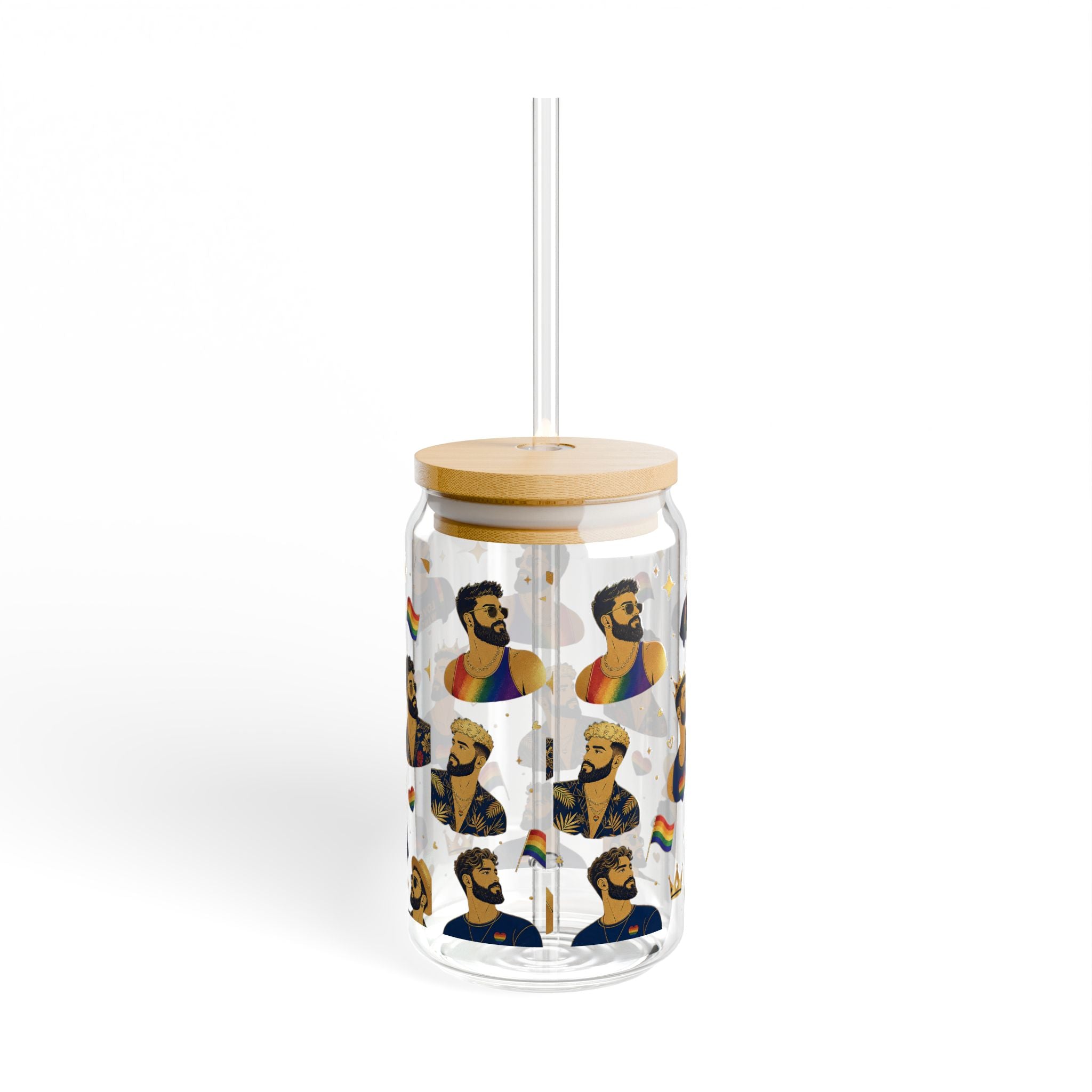 LGBTQ+ Pride King Pattern Sipper Glass – 16oz Straw Tumbler