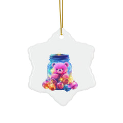 Charming Pink Bear in Jar Christmas Ornament - Whimsical Holiday Decor for a Festive Touch