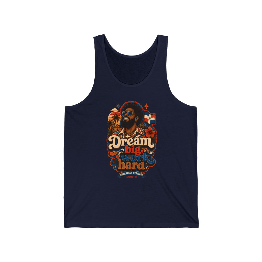 Dominican Heritage Month tank top with man and flags.
