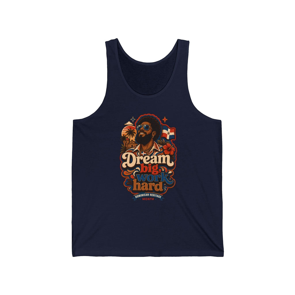 Dominican Heritage Month tank top with man and flags.