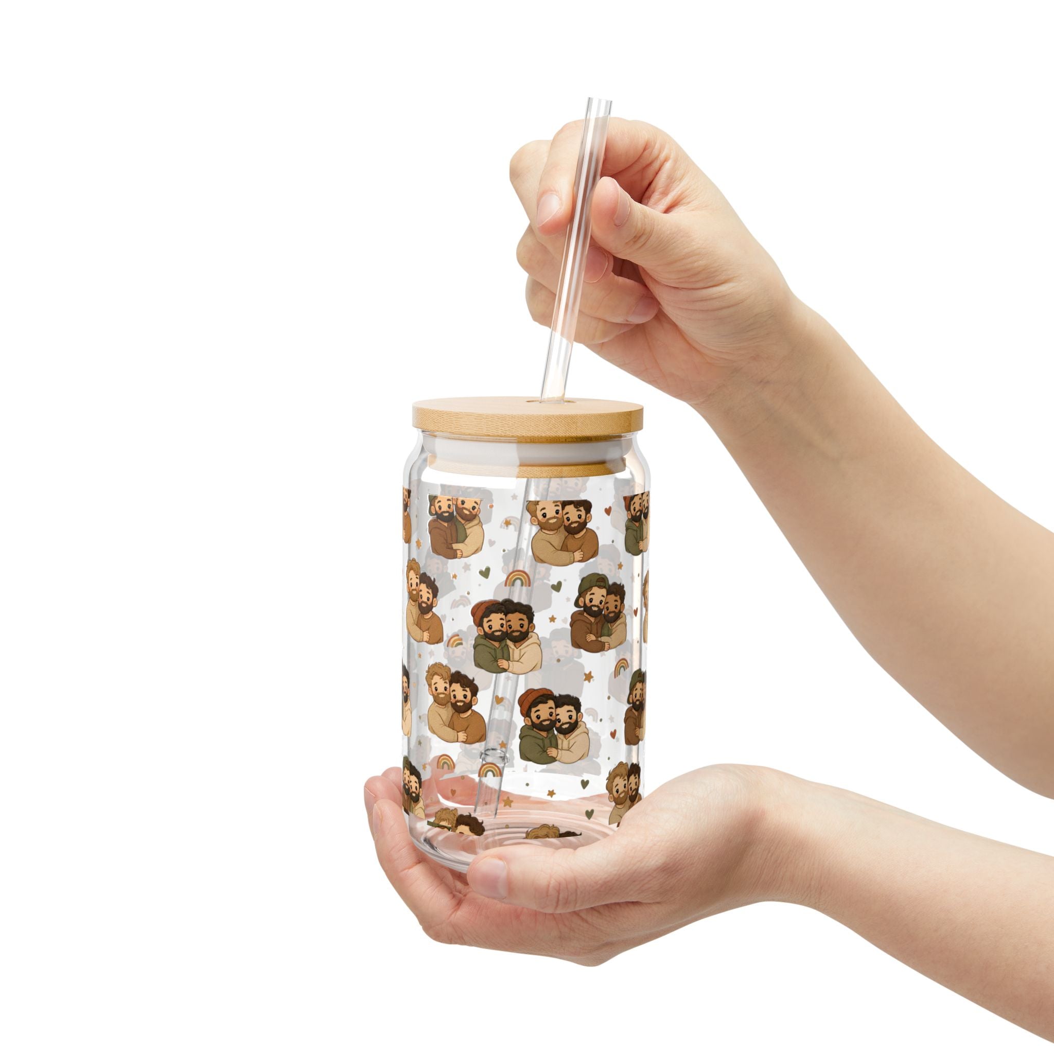 Bear Family 16oz Sipper Glass with Bamboo Lid – Cute Woodland Cubs Pattern