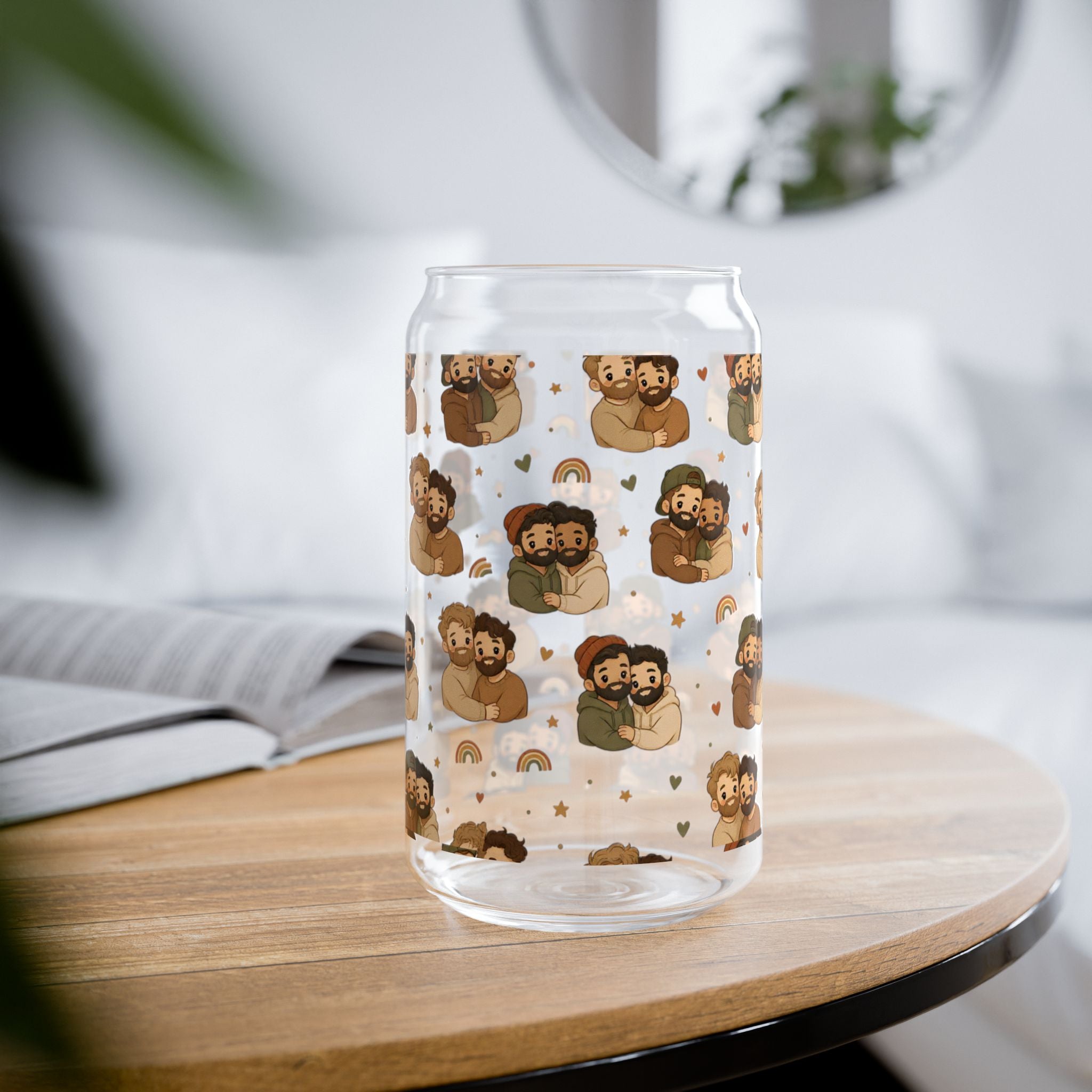 Bear Family 16oz Sipper Glass with Bamboo Lid – Cute Woodland Cubs Pattern