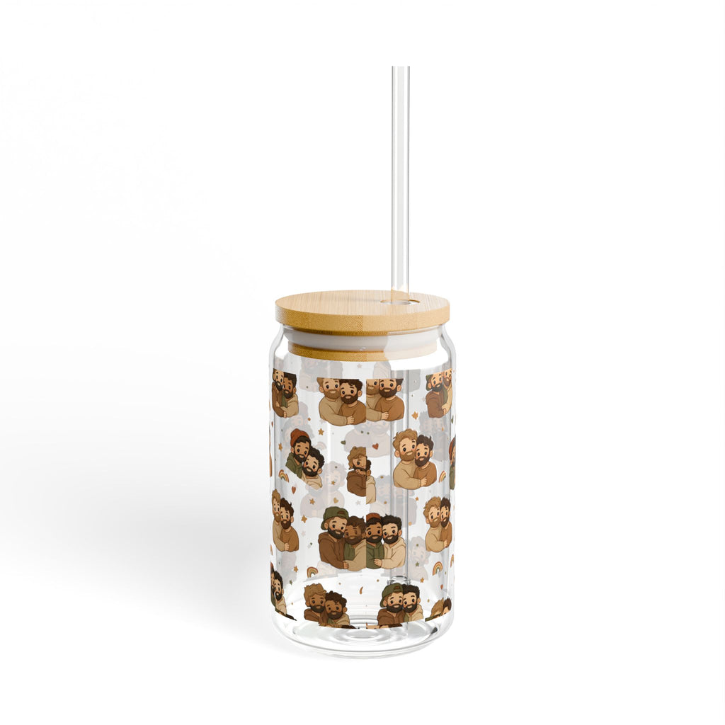 Bear Family 16oz Sipper Glass with Bamboo Lid – Cute Woodland Cubs Pattern