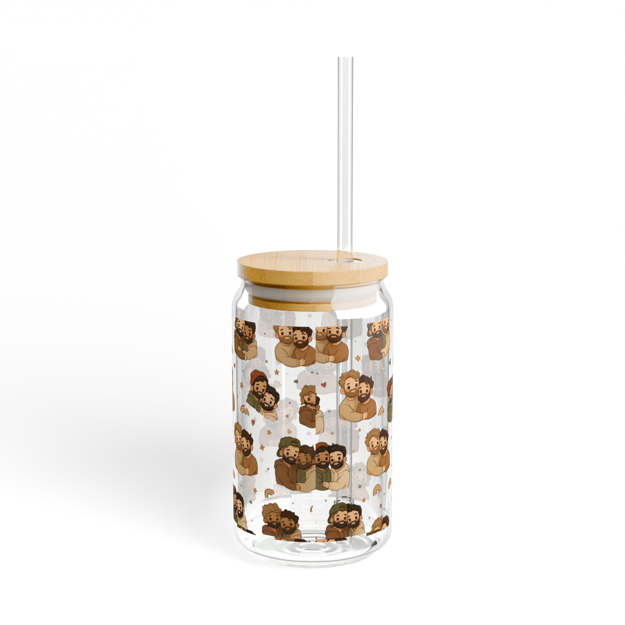 Bear Family 16oz Sipper Glass with Bamboo Lid – Cute Woodland Cubs Pattern