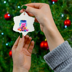 Charming Pink Bear in Jar Christmas Ornament - Whimsical Holiday Decor for a Festive Touch