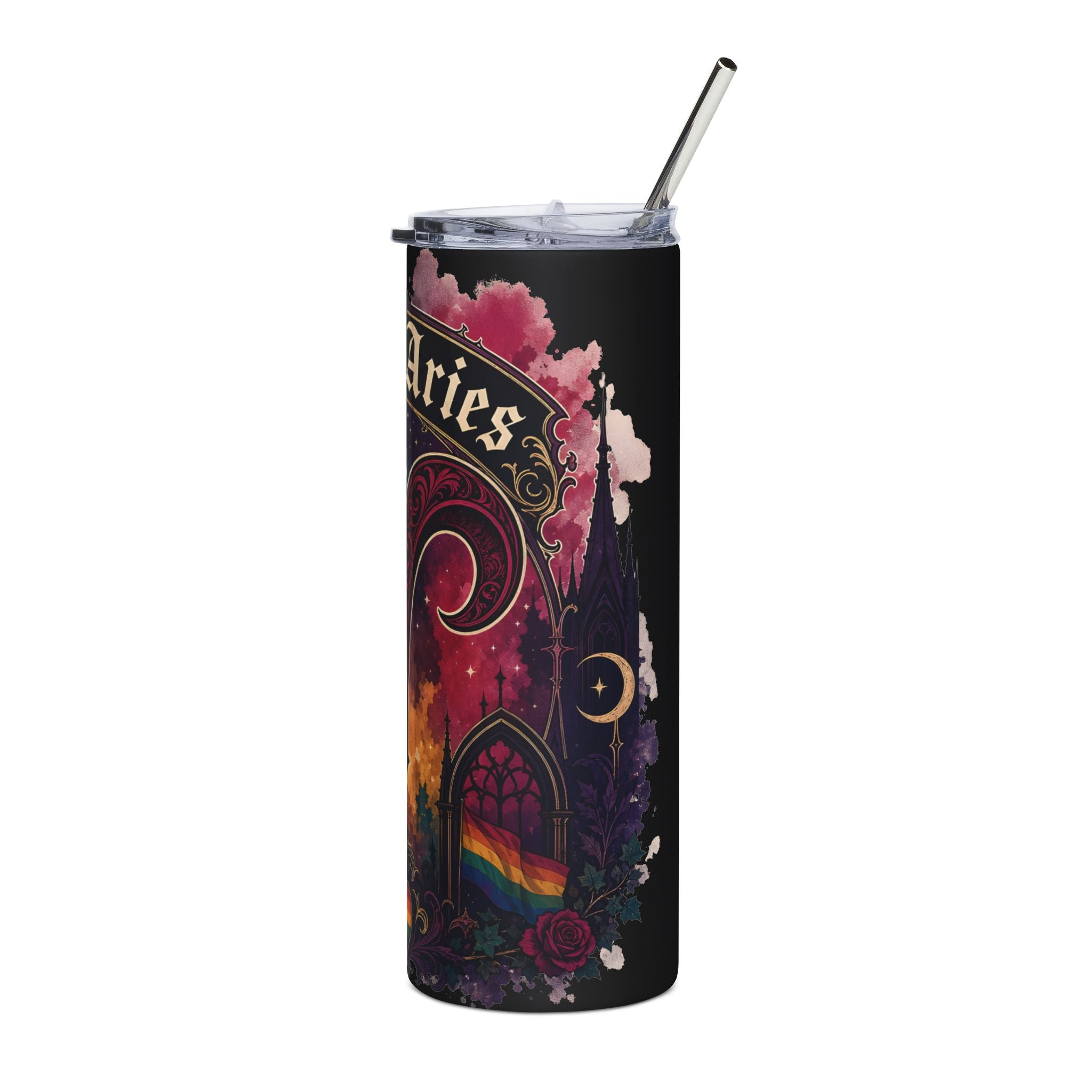 Proud Aries 20oz Stainless Steel Tumbler — Zodiac Pride Rainbow Heart