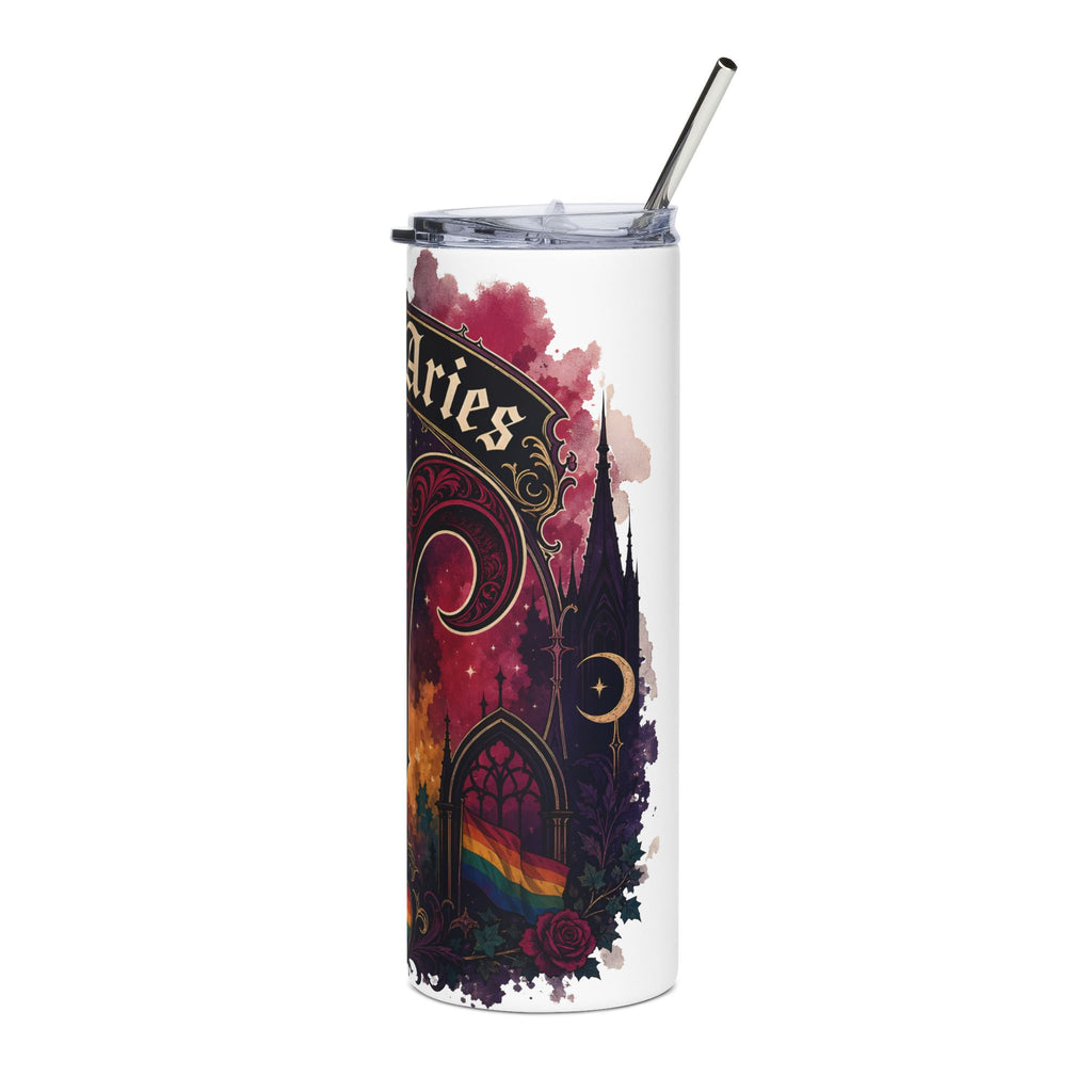 Proud Aries 20oz Stainless Steel Tumbler — Zodiac Pride Rainbow Heart