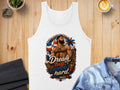 White tank top with "Dream Big, Work Hard" and Dominican flag graphic.