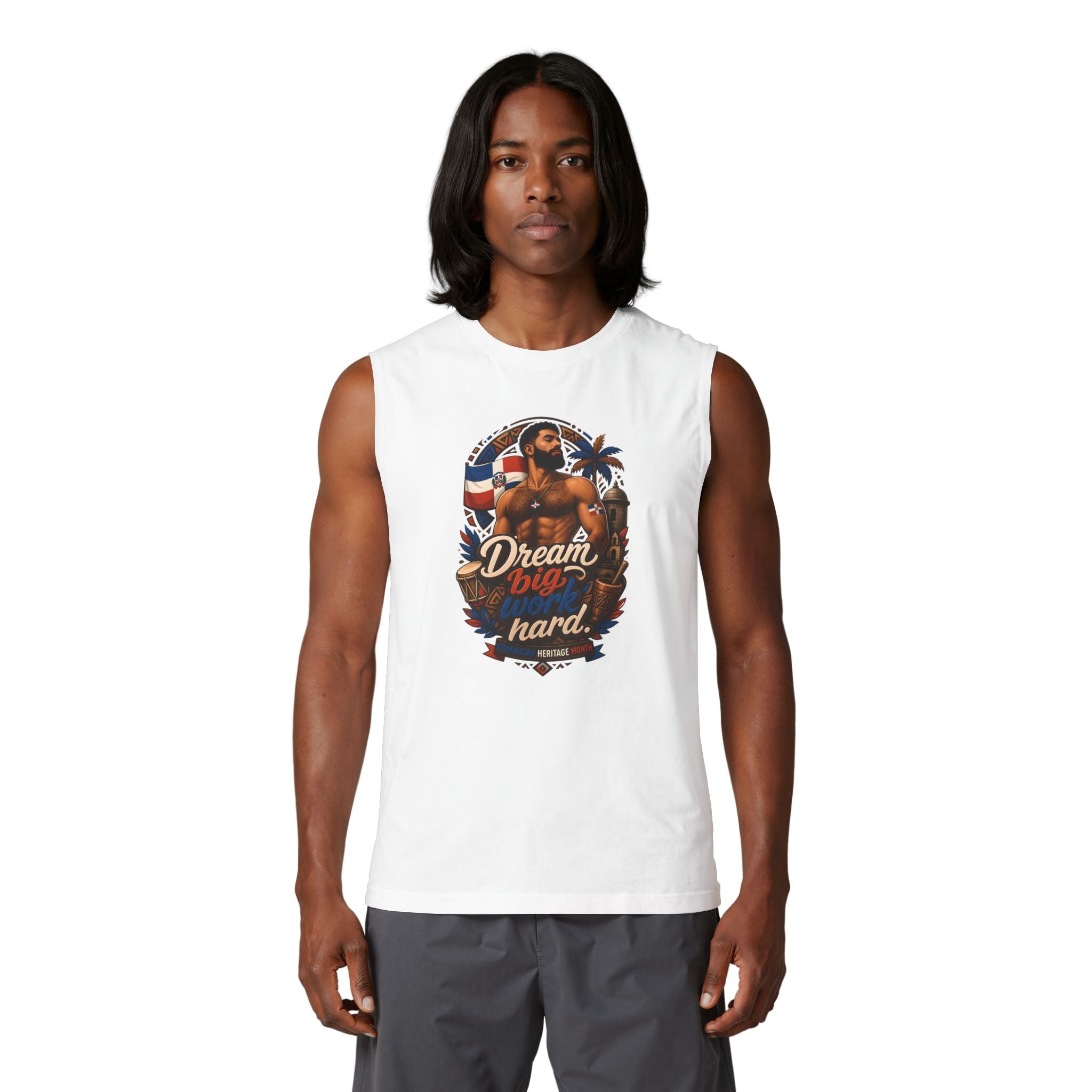 Dream Big Hard Muscle Tank — Retro Patriotic Surf Graphic Tank Top