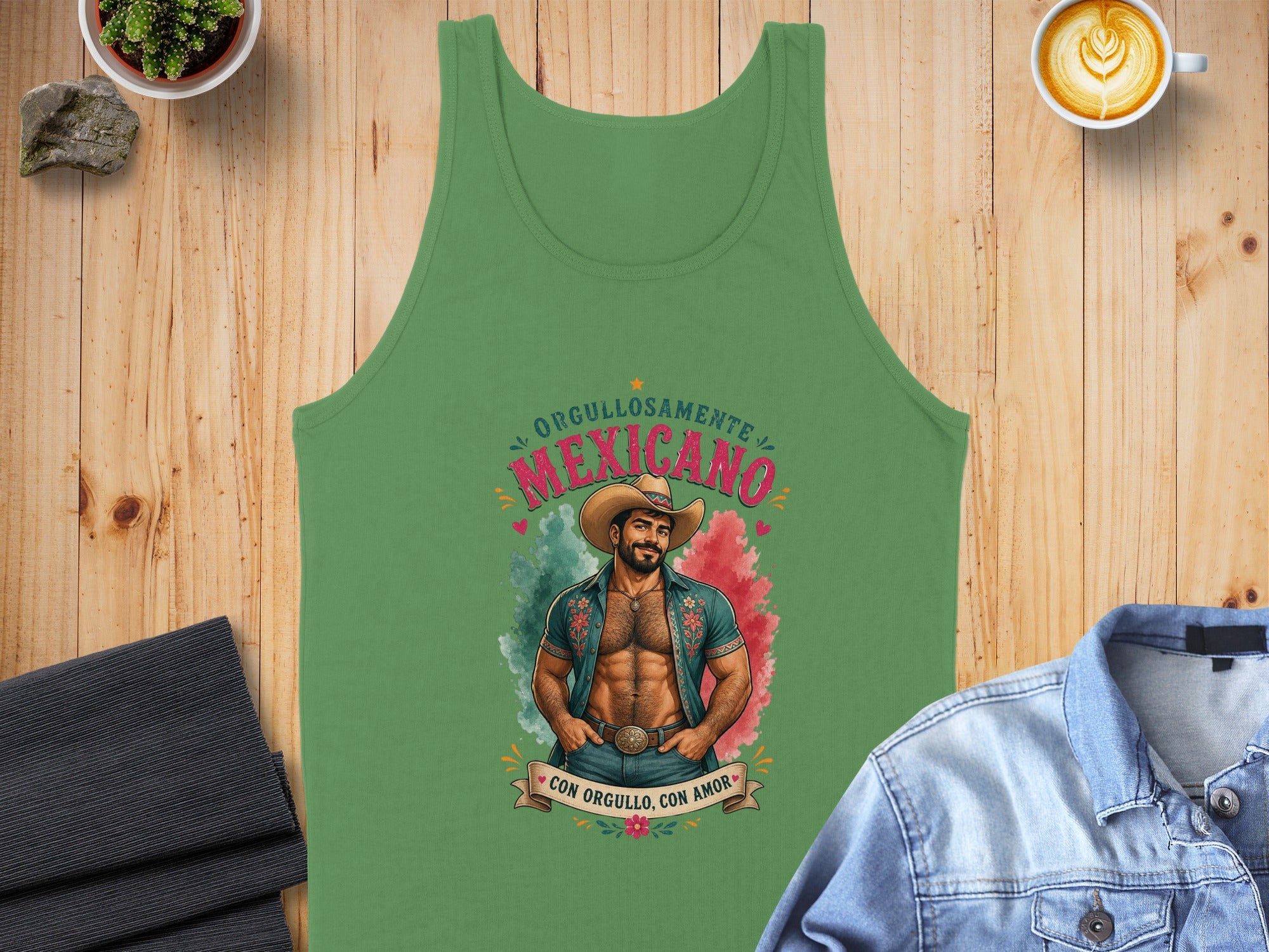 Green tank top with "Orgullosamente Mexicano" and man illustration.
