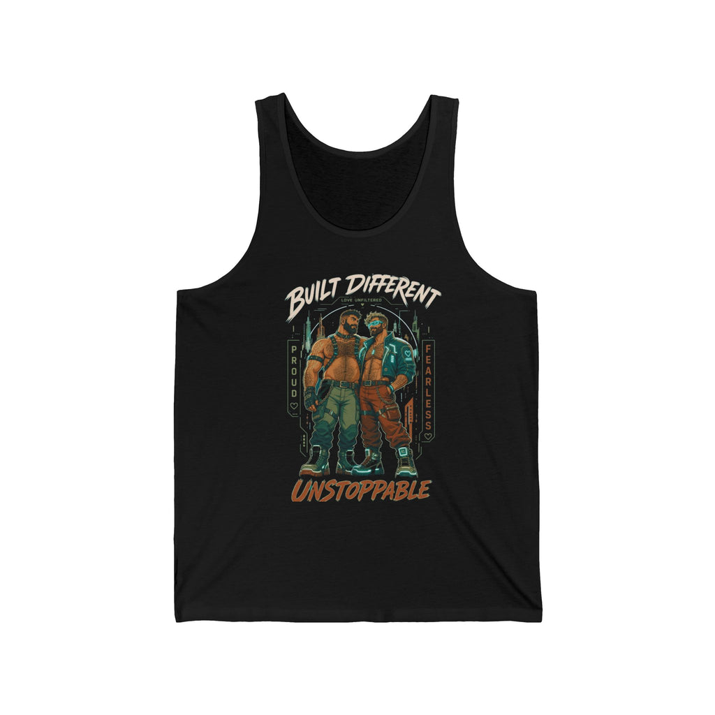 Unisex Tank Top — "Built Different, Unstoppable" Graphic Fitness Tank