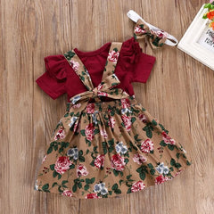 Baby Girl Floral Print Dress Romper Headband Clothes Set