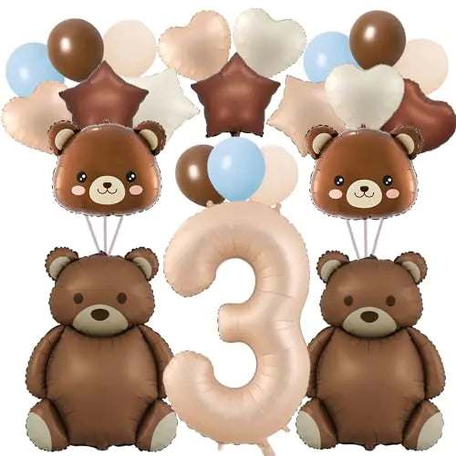 32 Pcs Bear Balloons 3rd Number Balloons 40 inch Large Brown Bear Balloons Baby Shower Decorations Birthday Balloons Foil Animal Balloons for We Can Bearly Waits Theme Birthday Party Decor (3rd)