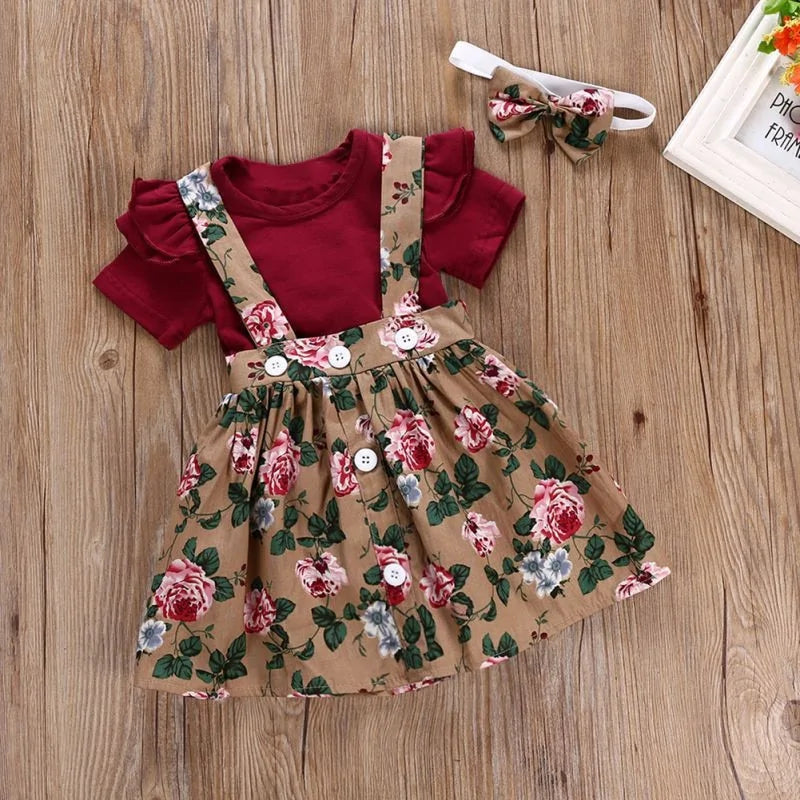 Conjunto de ropa con diadema y vestido con estampado floral para niña