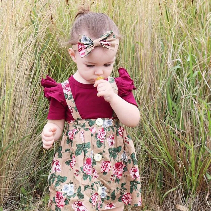 Conjunto de ropa con diadema y vestido con estampado floral para niña