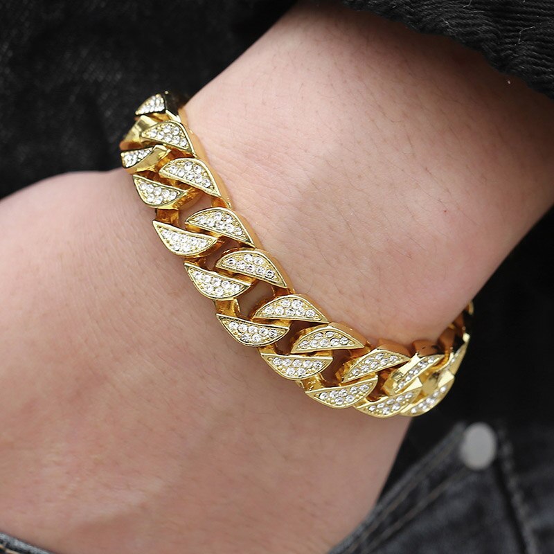 Pulsera cubana con bordillo de oro de Miami