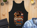Black tank top with "Dream Big, Work Hard, Dominican Heritage Month" graphic.