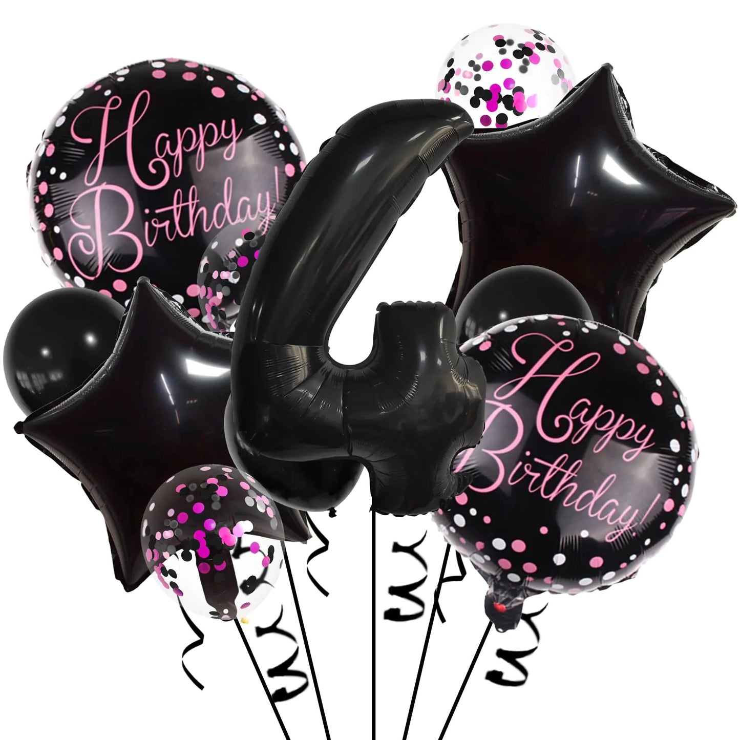32 Inch 4 Balloon Number Black Balloons Black Pink Confetti Latex Balloons Foil Balloons Mylar Balloons Number 4 Balloons for Anniversary Supplies Kids Birthday Party Banquet Decoration