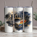Three tumblers with "Hubby" text and a rainbow heart design.