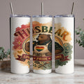 Tumbler with bear wearing apron with rainbow heart, text "Love Pride Home".