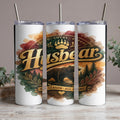 White tumblers with bear and "Husbear" graphic, "Proud, Loyal, Strong" text.