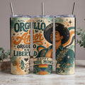 Pride tumbler with "Orgullo y Amor es Libertad" text and rainbow heart.