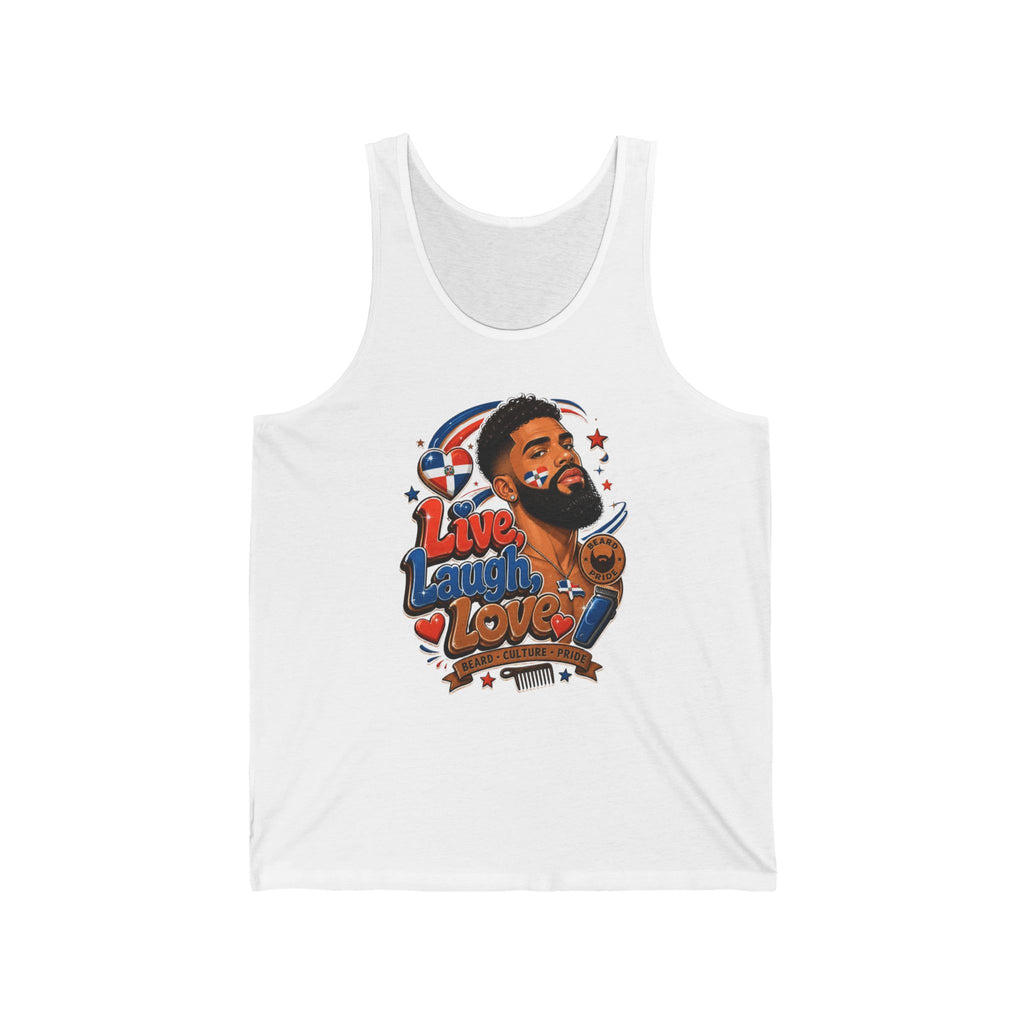 Tank top with Dominican flag art and "Live Laugh Love" text.