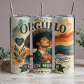 Tumbler with "Orgullo" and rainbow flag graphic, "Amor Sin Limites" and "Vivir Con Orgullo."