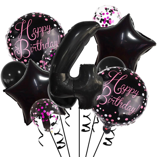 32 Inch 4 Balloon Number Black Balloons Black Pink Confetti Latex Balloons Foil Balloons Mylar Balloons Number 4 Balloons for Anniversary Supplies Kids Birthday Party Banquet Decoration