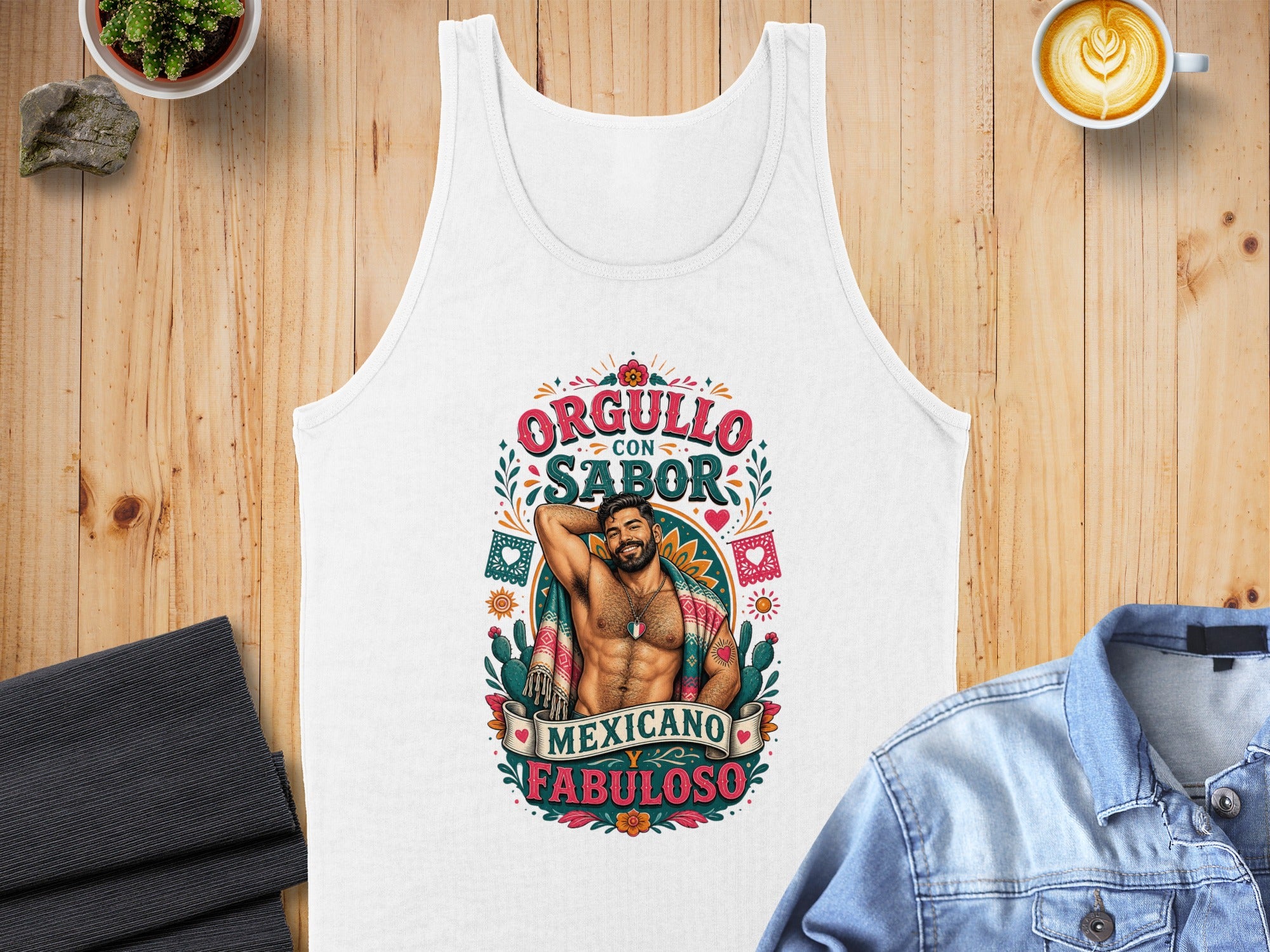 Tank top with "Orgullo con Sabor Mexicano Fabuloso" text and a man.