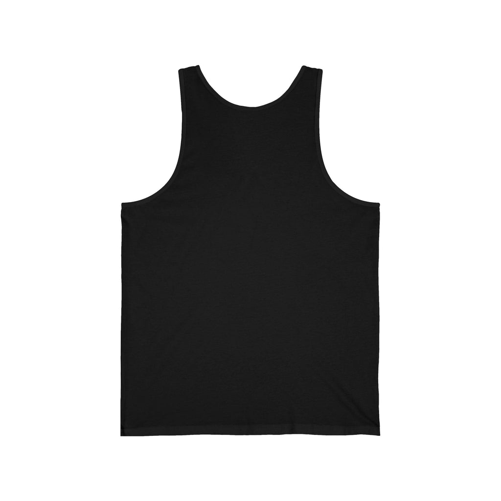 Black plain unisex tank top, front view.