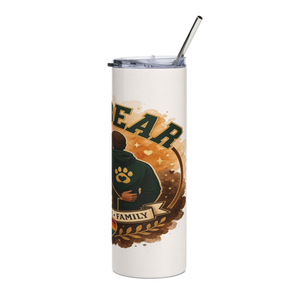 Tumbler with "Bear Family" text and paw print graphic.